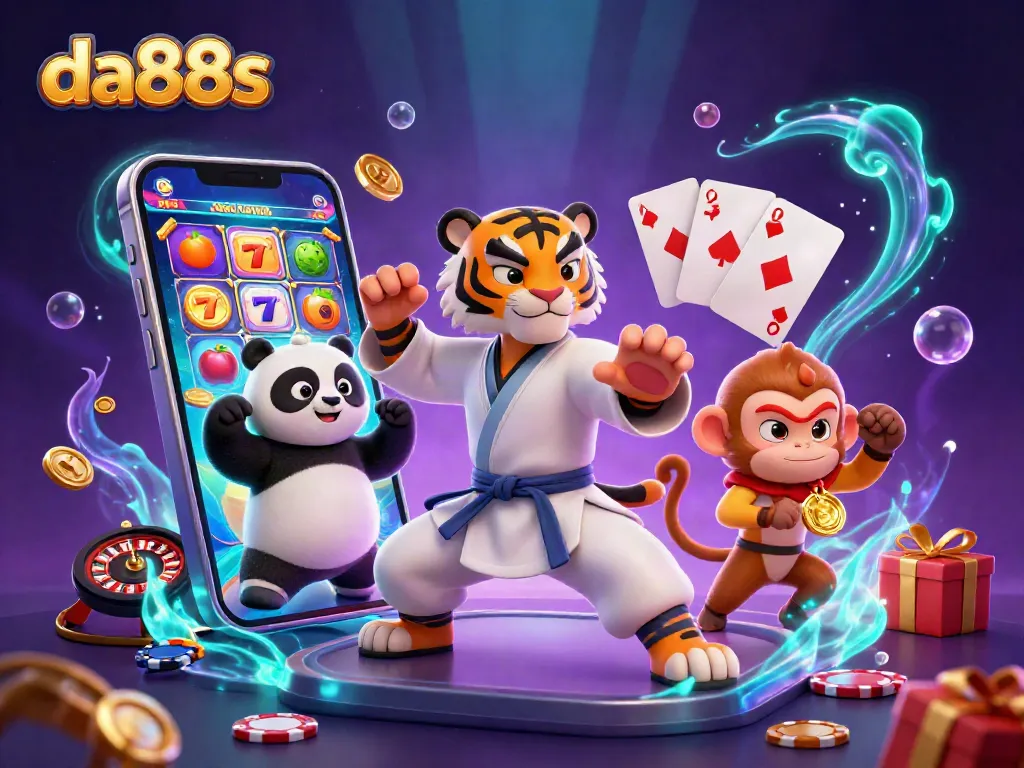 Experience the thrill of da88s with a kung fu tiger, panda disciple, and monkey student in an exciting casino scene.