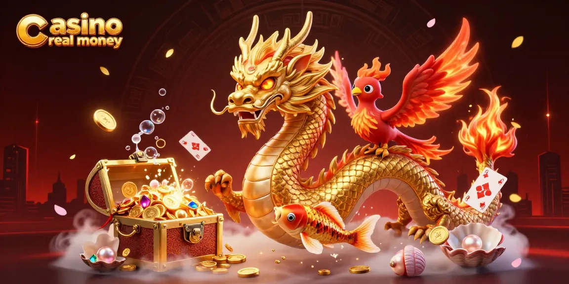 Experience thrilling casino real money action with vibrant dragons, coins, and cards in rich detail.