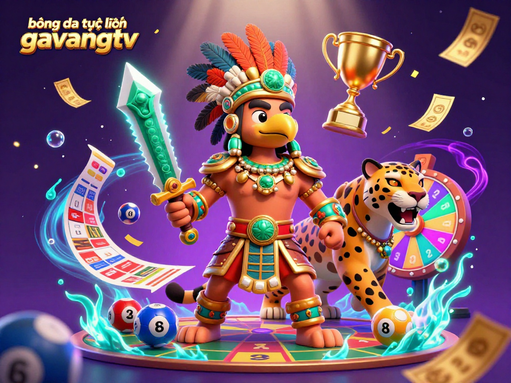 bóng đá trực tuyến gavangtv showcases a dynamic scene of Aztec warriors engaging in vibrant sports betting.