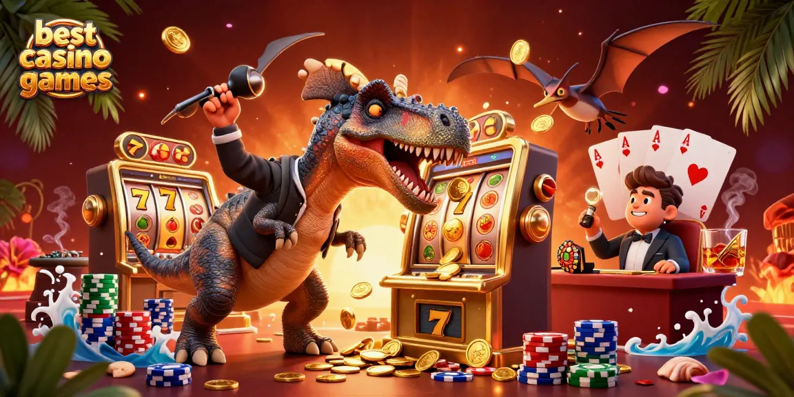 Experience the thrill of the best casino games as a dinosaur wins a jackpot!