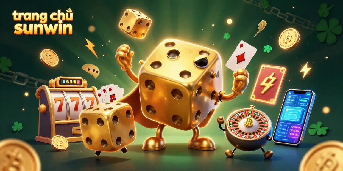 Experience winning excitement at trang chủ sunwin with a vibrant illustration featuring golden dice and casino elements.